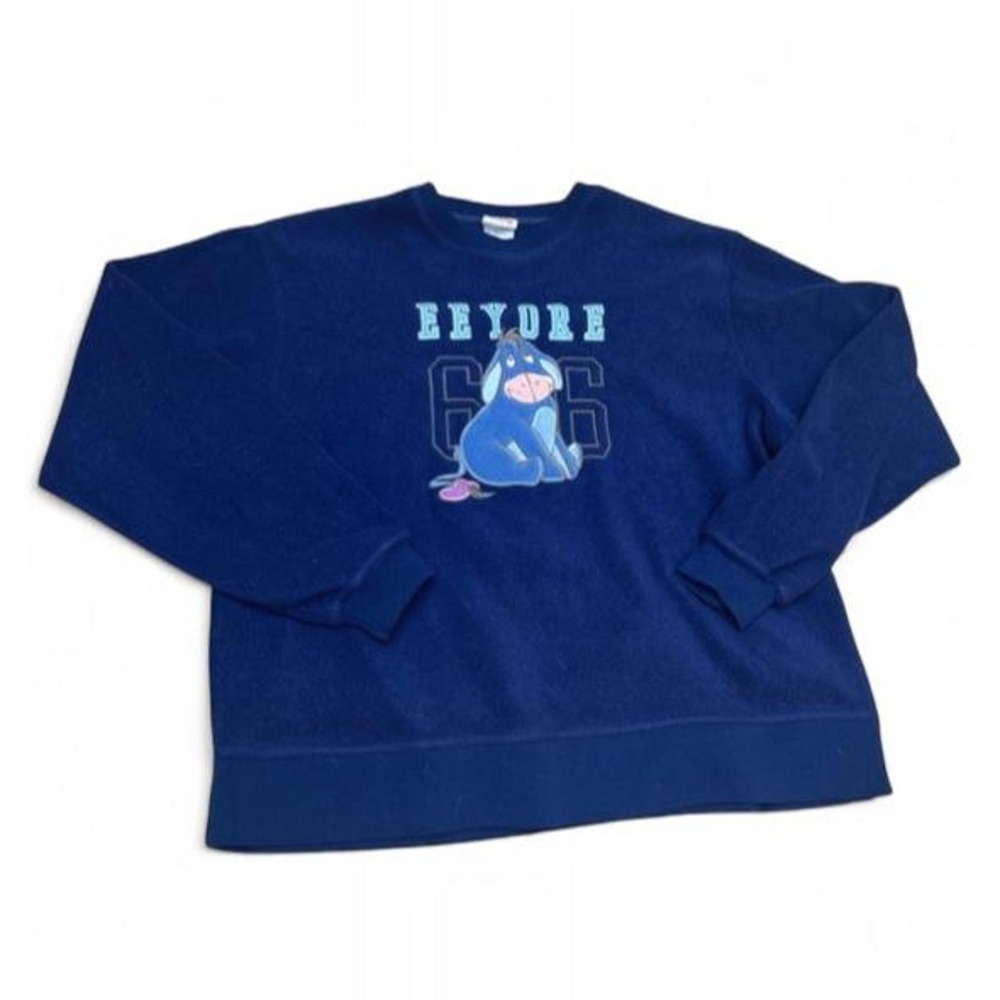Vintage Disney Store Eeyore Fleece Sweatshirt Navy Blue Varsity Crewneck Large
